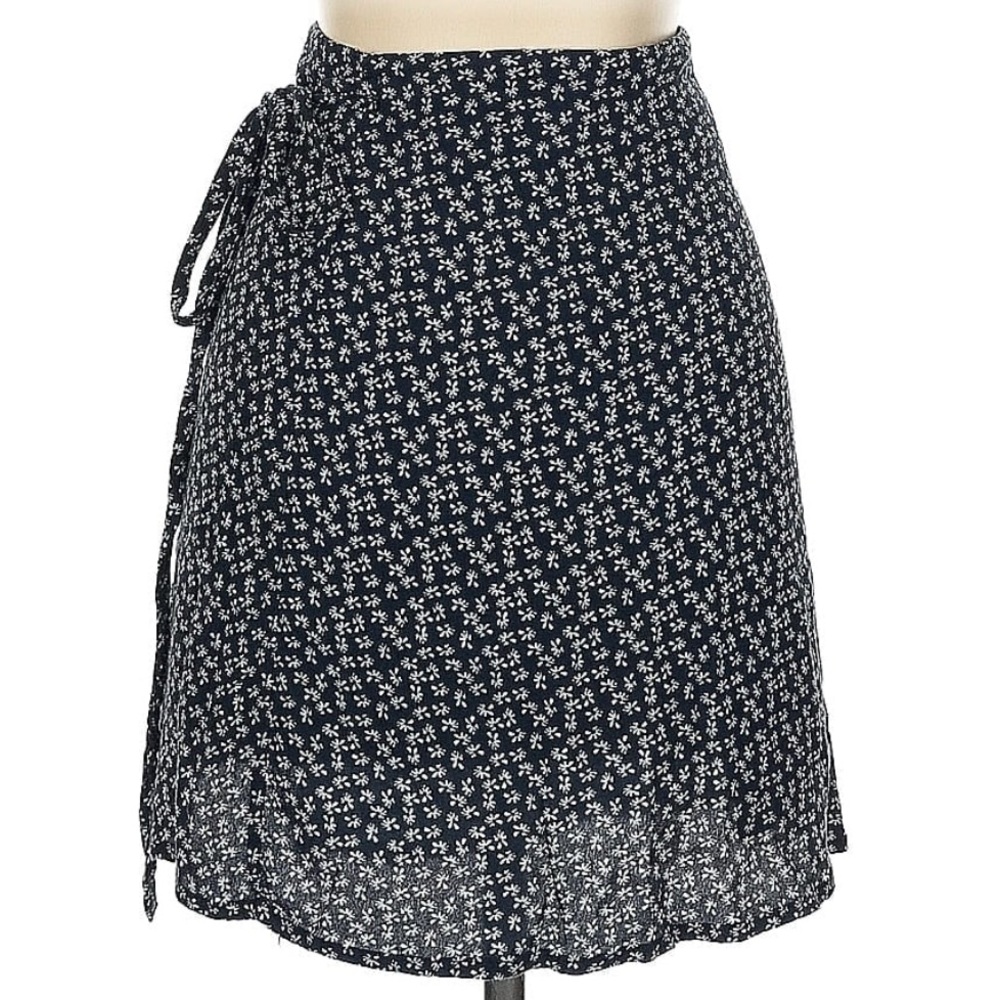 Blue floral wrap skirt